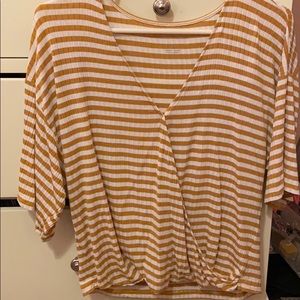American Eagle Yellow V Neck Striped Shirt